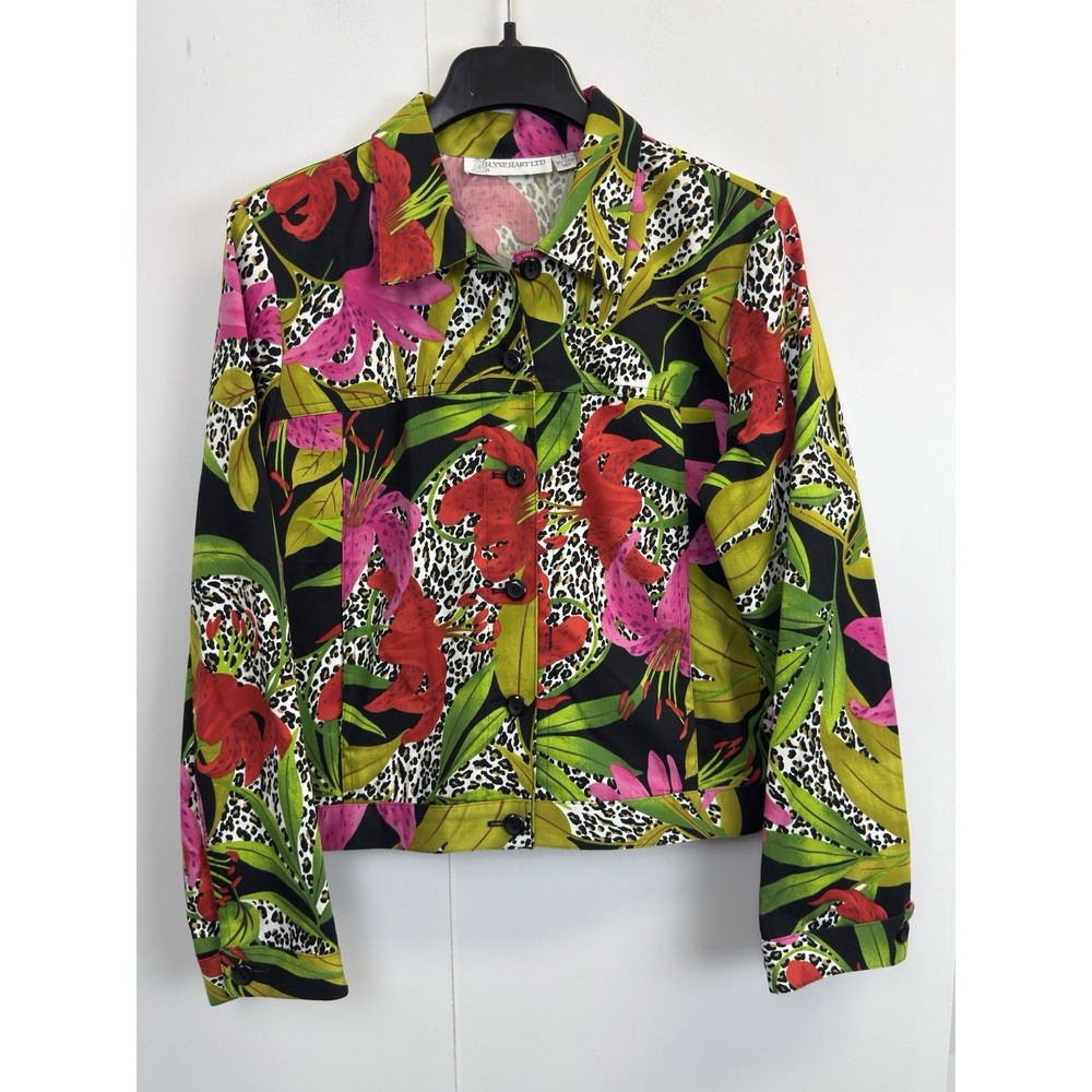 Ilyse‎ Hart Ltd Colorful Floral Animal Print Jacket Size M Button Up Collared